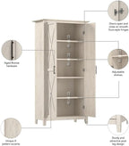 Pemberly Row Engineered Wood Kitchen Pantry Cabinet, Linen White Oak Finish, Adjustable Shelves, Farmhouse Style with Doors, Freestanding Storage for Kitchen, Dining Room or Home Organization