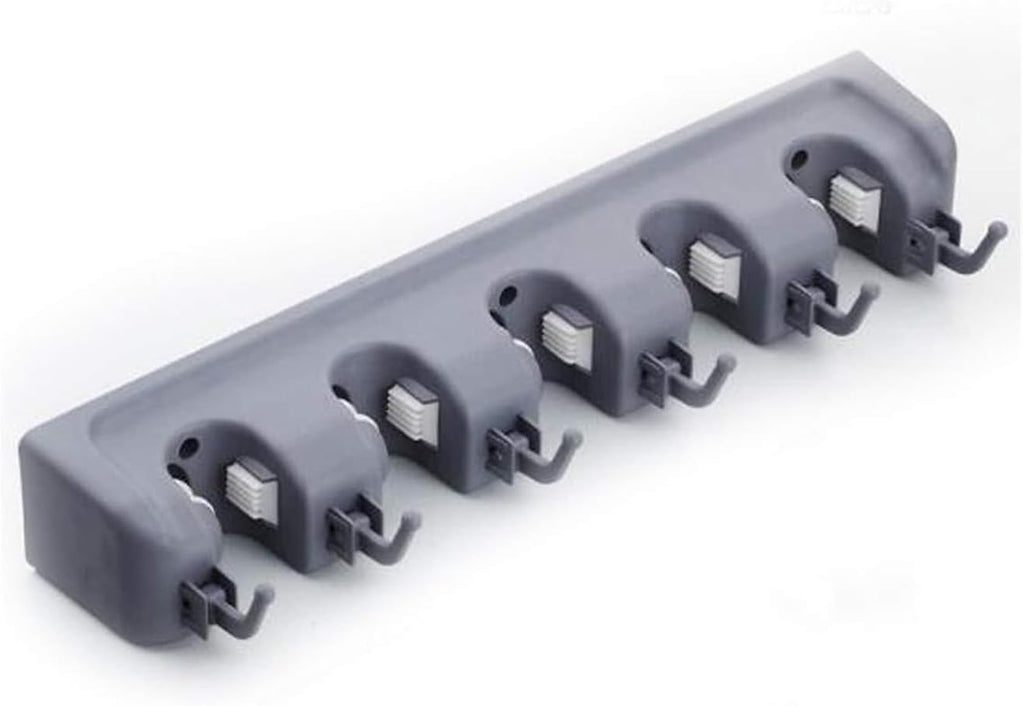 16 Inch Broom Holder Wall Mount with 6 Hooks, ABS Plastic Mop and Tool Organizer Rack for Garage Kitchen Laundry Room