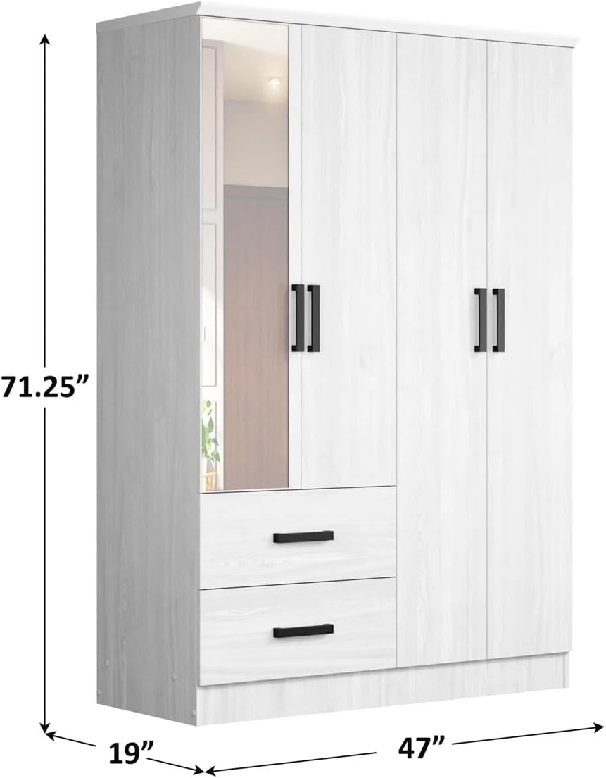Woodpeckers Furniture And Mattress 4 Mirrored Doors Wardrobe 2 Drawers with S...