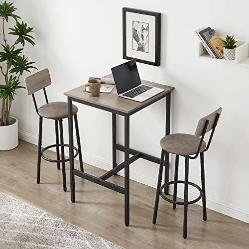 3 Piece Bar Table and Chairs Set for 2,Counter Height Bistro Pub Table with 2...