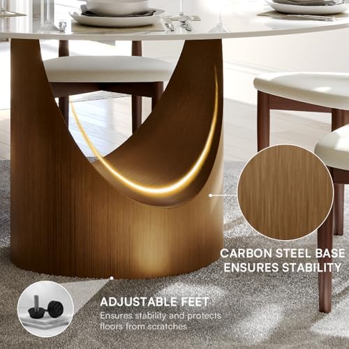 POVISON Round Dining Table for 4, 51" Glossy White Sintered Stone Top Di...