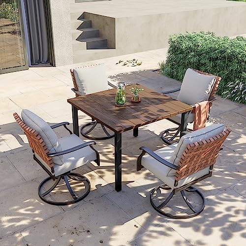 Grand patio 5-Pc Outdoor Swivel Dining Set, 4 Gray Chairs + Table, Brown