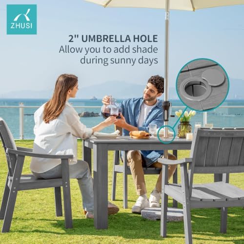 ZHUSI Patio Table, HIPS Outdoor Table with Umbrella Hole, Grey