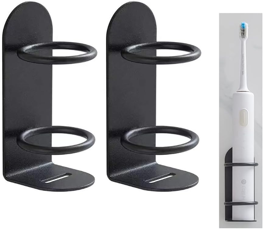 Mighty Eco-Friendly Wall Toothbrush Holder for Bathroom - No Drilling, 2Pack (Black)