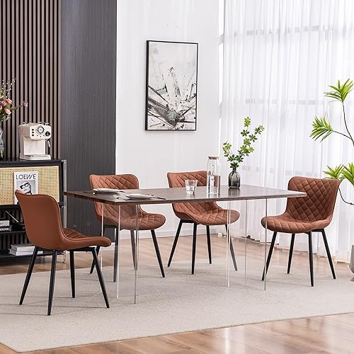 YOUTASTE Mid-Century Modern Dining Chairs Set of 2, Coffee Brown PU Leather K...
