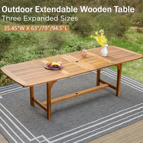 PHI VILLA 9pc Outdoor Dining Set, Expandable Wood Table & Chairs for 8