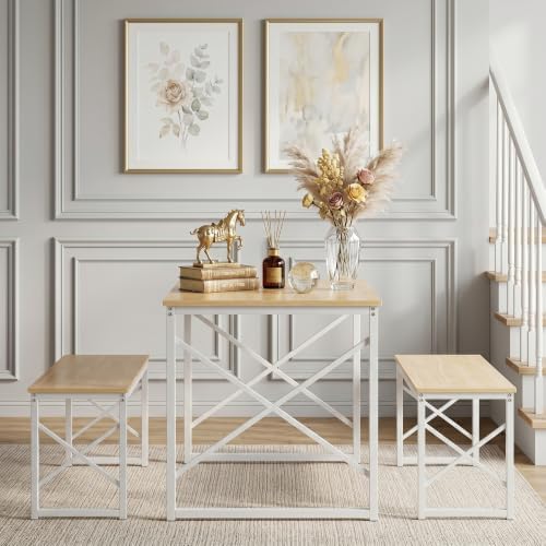 VECELO 43.3" Kitchen Dining Table Set for 4, Heavy-Duty Steel Frame &amp...