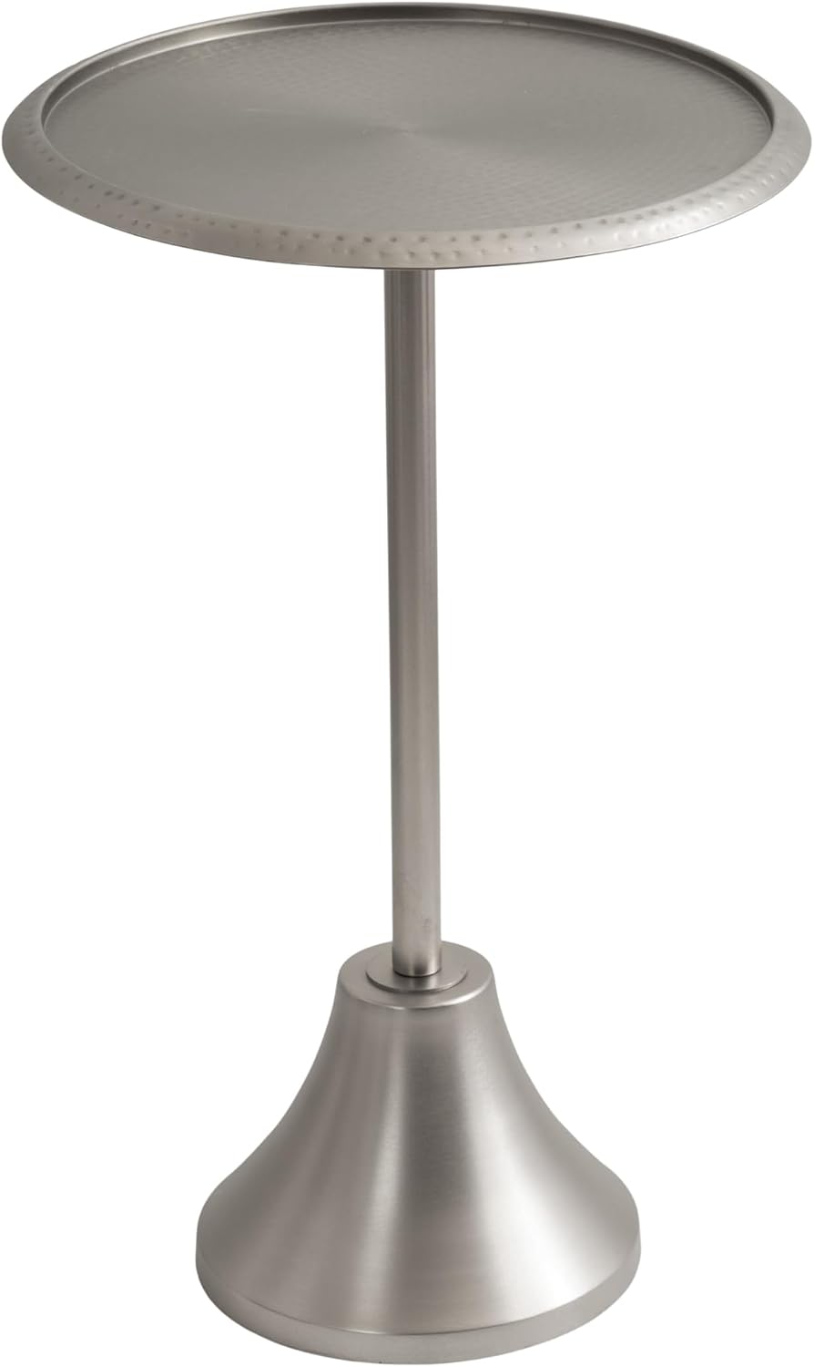 Kate and Laurel Sanzo Modern Pedestal Side Table, 15 x 15 x 24, Antique Silver, Decorative End Table with Hammered Tabletop for Use as a Bedroom Nightstand or Living Room Accent Table
