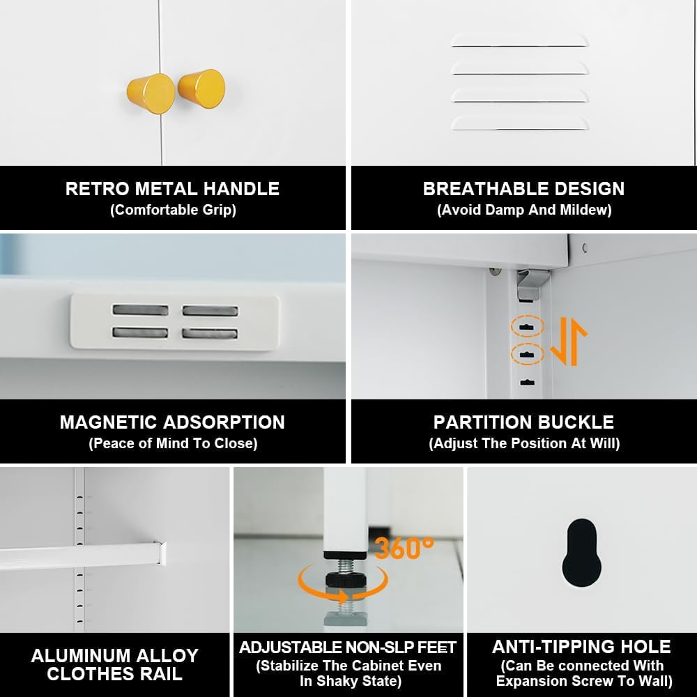 Metal Storage Cabinets with Magnetic Doors, Steel Locker with Adjustable Shel...