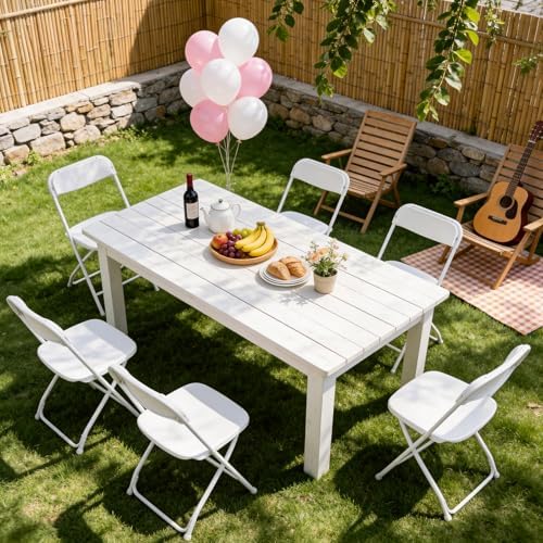 White Folding Chairs 2 Pack, Plastic Folding Chairs for Outside, Heavy Duty F...