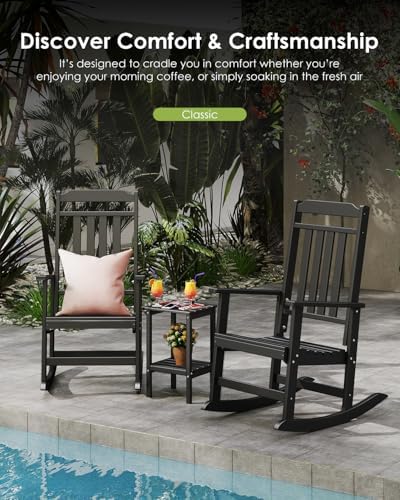 GREENVINES Classic Outdoor-Rocking-Chairs-Set-of-2, HDPE Rocker, Black | 30.3...