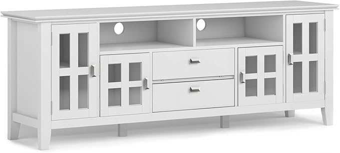 SIMPLIHOME Artisan SOLID WOOD 72 Inch Wide Contemporary TV Media Stand in White for TVs up to 80 Inches, For the Living Room and Entertainment Center