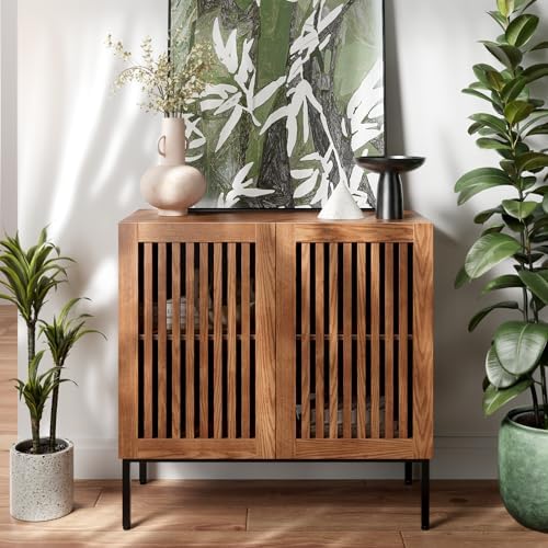 BVIUNTWO Storage Cabinet, Modern Coffee Bar with Adjustable Shelf and Metal B...