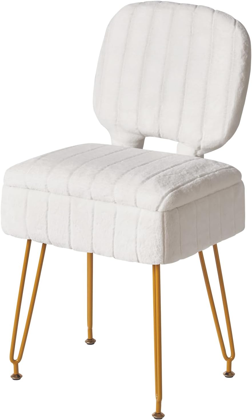 IBUYKE Vanity Stool with Storage, Folding Back Makeup Chair, White WBD030W | ...