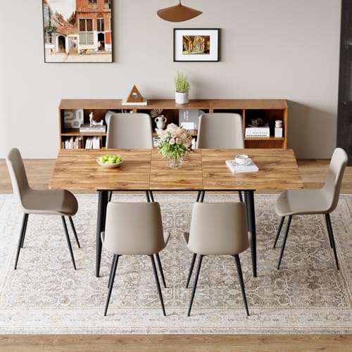 59"-75" Extendable Dining Table Set for 6, Mid Century Dining Room ...