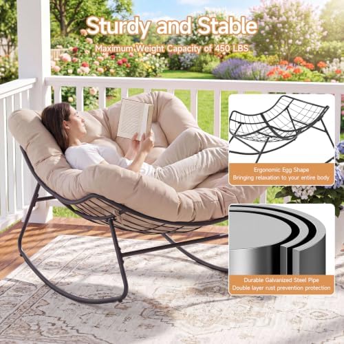 Papasan Rocking Chair, Oversized Outdoor Egg Chair with Thick Cushion | 450 l...