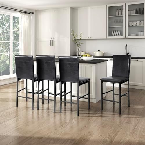 Homelegance Tempe Dining Counter Height Chair (Set of 4), Faux Leather, Dark ...