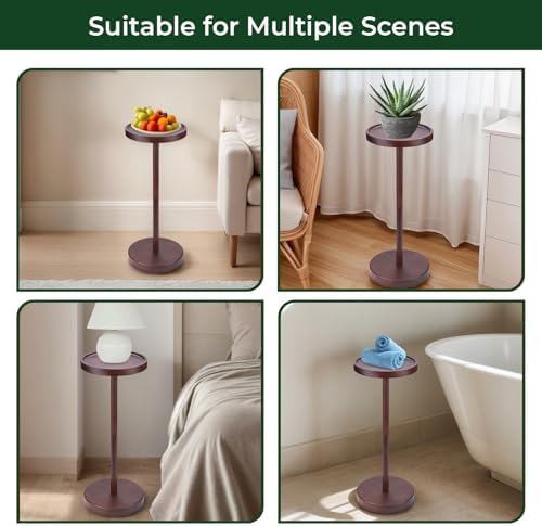 Solid Acacia Wood Pedestal End Table - Small Round