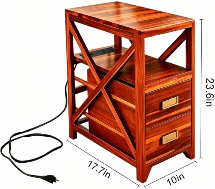 Fully Assembled Narrow Side Table with Charging Station, No Assembly Narrow N...