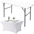 Gocamptoo 4FT Folding Table with Stretch Table Cover,Heavy Duty Plastic Portable Folding Table, 48" Indoor Outdoor Foldable Utility Table for Party, Picnic, BBQ, Buffet, Vendor Booth & Camping （White)