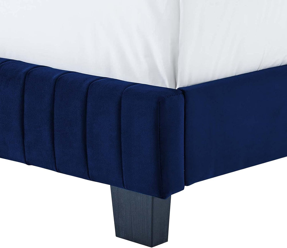 Tufted Platform Bed Frame, King Size, Velvet, Blue Navy, Modern Contemporary,...