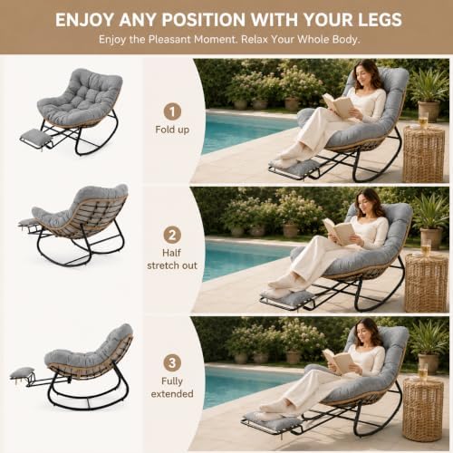 Oversized Rocking Chair with Zero-Gravity Foot Rest & Ottoman, Comfy Loun...