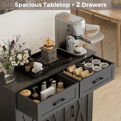 Homhedy Coffee Bar Storage Cabinet with Drawers, Kitchen Buffet Cabinet