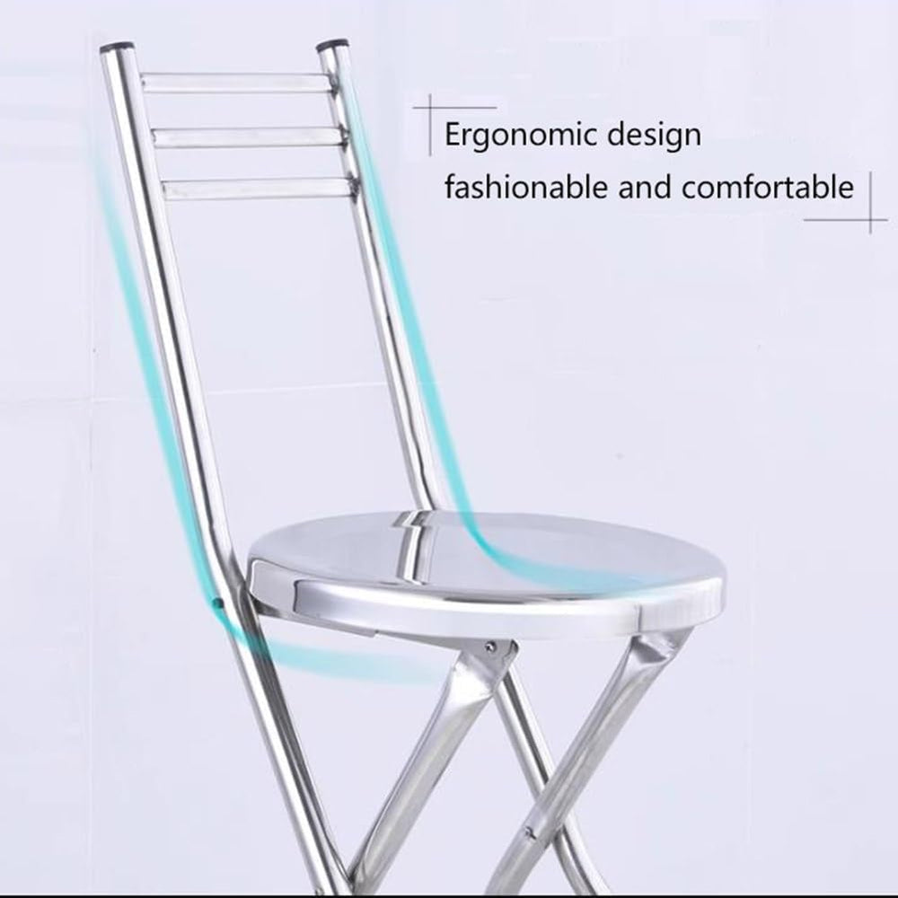 Folding Stool, Stainless Steel Bar Chair, Portable Collapsible Round Breakfas...