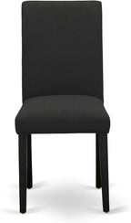 East West Furniture AMAB3-ABK-24 3 Piece Modern Dining Table Set Contains a Round Kitchen Table with Pedestal and 2 Black Color Linen Fabric Upholstered Chairs, 36x36 Inch, Wirebrushed Black