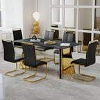 TesNus 7 Pieces Dining Table Set,63" Marble Kitchen Room Table with 6 Black Chairs,Rectangle Sintered Stone Top with Gold Legs,Large Dinner Table Set for 6 Person for Kitchen Dining Room