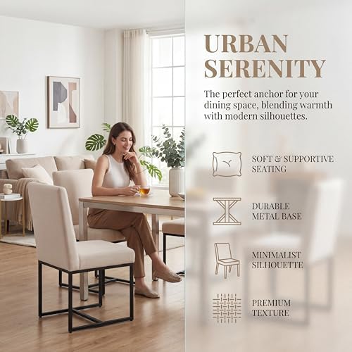 HNY Modern Dining Chairs Set of 6, Upholstered Linen Dining Room Chairs with ...