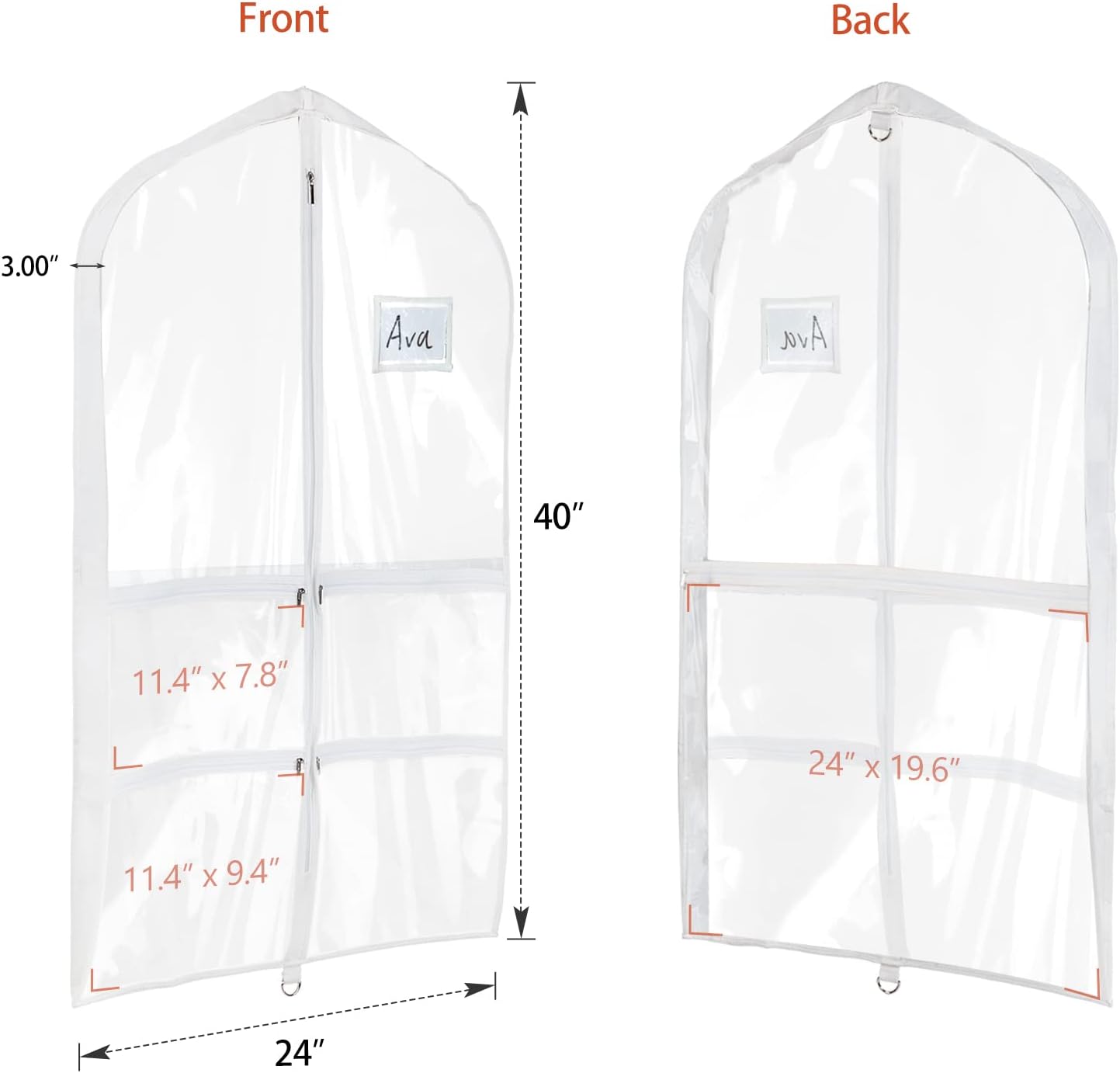 Univivi Clear PVC Dance Costume Bags Garment Bag 40 Inch for Dance Competitions, with 4 Medium Clear Zipper Pockets and 1 Large Back Zippered Pocket (Clear) | Breathable Fabric, PVC Window, 4 Clear and 1 Back Zip Pocket, Foldable Dance Costume Bag, for