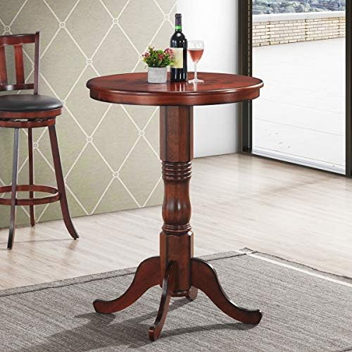 GIANTEX Round Dining Table, 30" D X 41.5" H, Wooden Pub Pedestal Si...