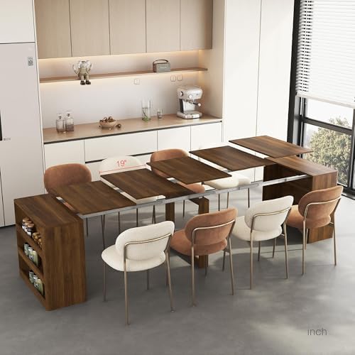 Transformer Dining Table for 2-12 People with Storage, Walnut | Expandable Design, Built-In Leaf Storage, Side Storage Space, Thanksgiving & Gatherings, Apartment Friendly