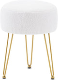 Vanity Stool, Teddy Velvet Ottoman Foot Stool, Dressing Table Seat with Metal Leg Vanity Chair for Bedroom, Living Room, Entryway, Offices