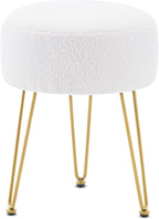 Vanity Stool, Teddy Velvet Ottoman Foot Stool, Dressing Table Seat with Metal Leg Vanity Chair for Bedroom, Living Room, Entryway, Offices