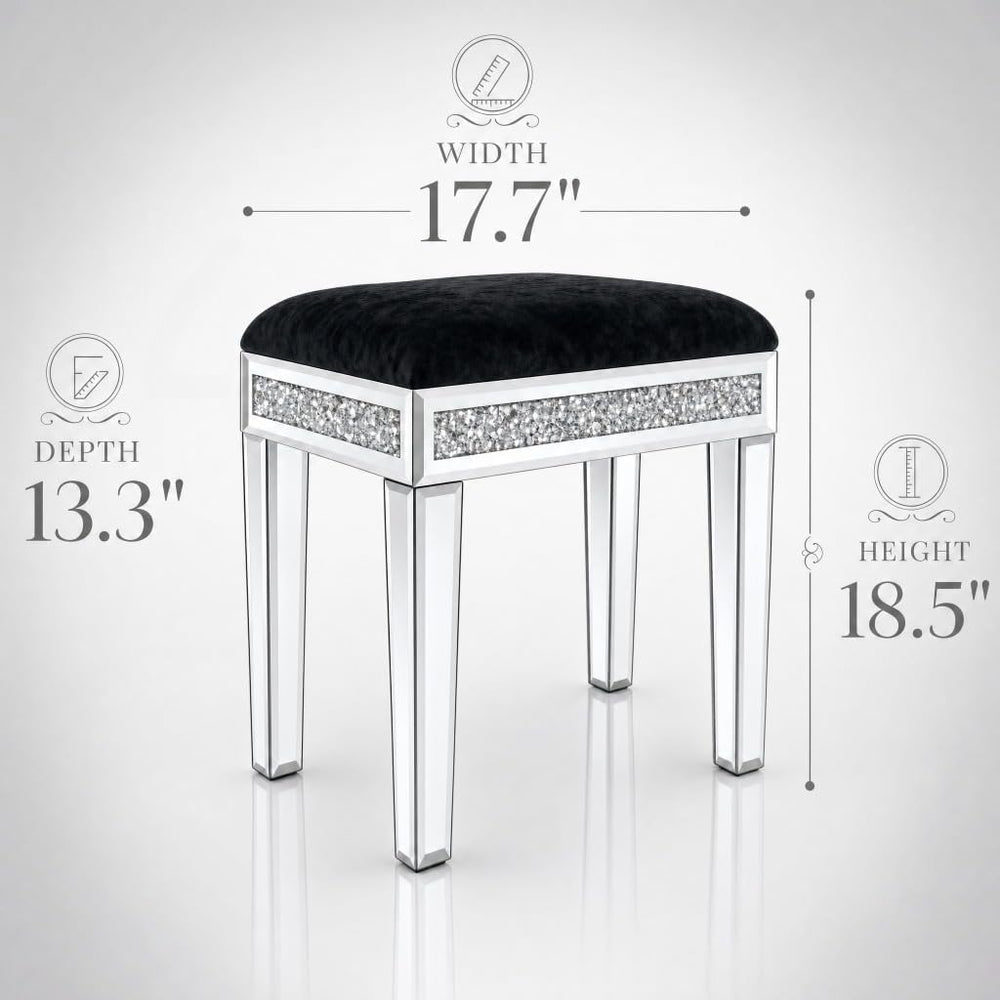 Vanity Stool with Storage, Velvet Upholstered Ottoman with Mirrored Legs, Hid...