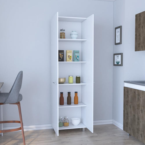 23.6" D*14.5" W*78.7" H Freestanding Kitchen Pantry with 4 Shelves, Double Door, Rectangular Storage Cabinet, Modern Minimalist, for Living Room, Dining Room, White