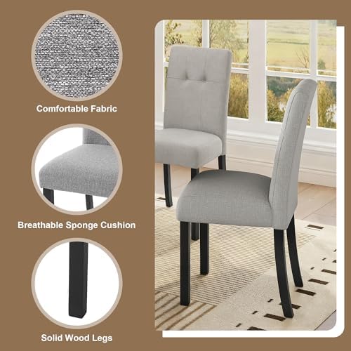Merax 6 Piece Dining Table Set, 63" Faux Marble Dining Table with 4 Upho...