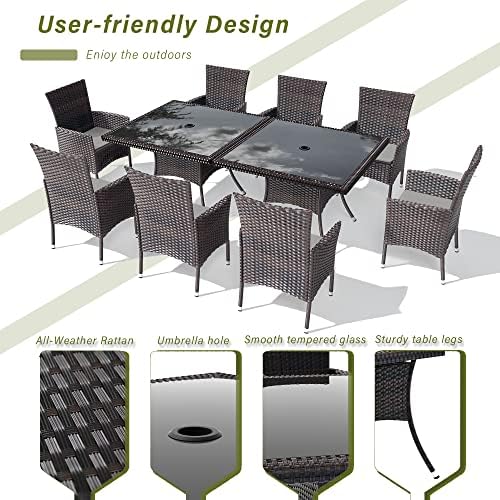 10 Pieces Outdoor Patio Dining Set,Patio Table and Chairs Rattan Outdoor Pati...