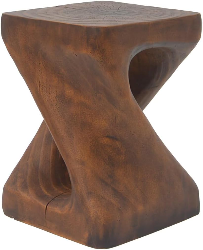 Modern End Table Square Solid Wood Pedestal Side Table Rustic Plant Stand wit...