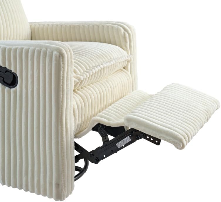 Oxford Baby Uptown Upholstered Glider Recliner Rocking Chair 360° Swivel for Nursery and Living Room - Corduroy, Pearl White