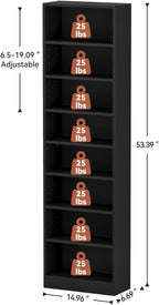 6 Tier DVD Storage Shelf, Media Shelf with Adjustable Shelves, Black | Media Organizer Shelf for DVDs, Video Games & Movies, Holds Up to 150+ DVDs