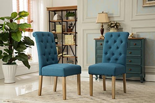 Roundhill Furniture Habit Solid Wood Tufted Parsons Dining Chair (Set of 2), ...
