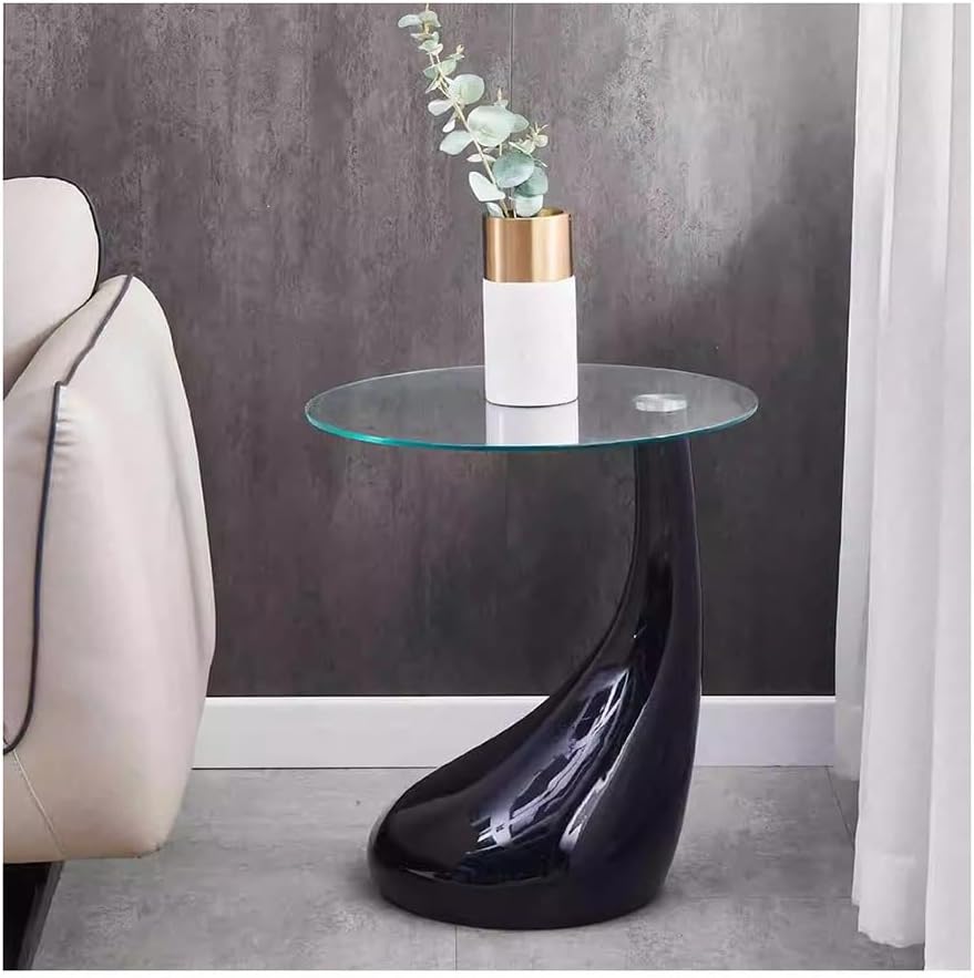 Etlegor Modern Round Glass Coffee Table, Tempered Glass End Table Accent Side...