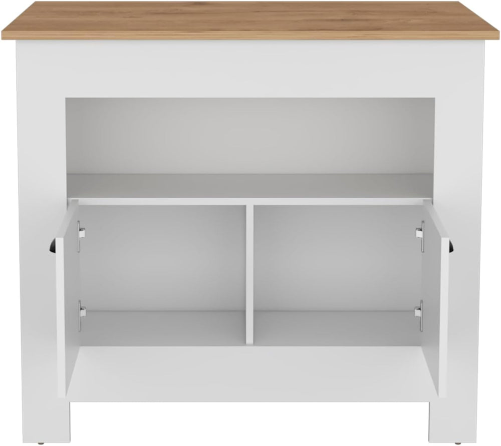 Kitchen Island with 2 Doors and 3 Shelves in White/Macadamia | Kitchen island...