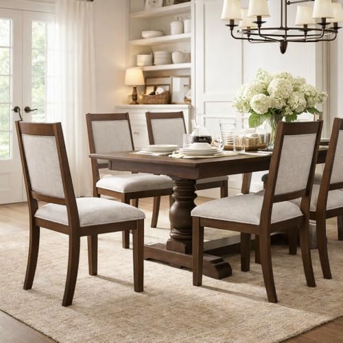HomePop Open Back Upholstered Wood Frame Dining Chairs -Neutral Textured Soli...