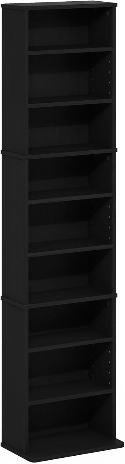 Furinno Jaya DVD Shelf, 9-Shelf Tall Narrow CD Rack, Media Shelf with Adjustable Shelves, DVD Storage Cabinets for CD Blueray Game Disc, Easy Assembly, for Living Room, Home Office, Americano