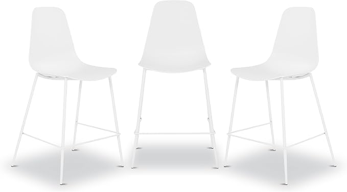 Poly & BARK Isla Bar Stools Set of 3 – Counter Height Bar Stool for Kitchen – Set of Counter Stools – Indoor/Outdoor Barstools – Modern Kitchen Bar Stools - White