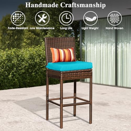 Sundale Outdoor Wicker Bar Stool Set of 2, 29 Inch Seat Height Patio Stool
